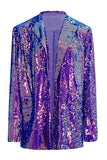 Sparkly Purple Sequins Oversized Longline Prom Blazer For Women