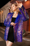 Sparkly Purple Sequins Oversized Longline Prom Blazer For Women