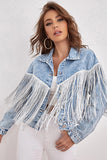 Blue Denim Jacket with Fringes