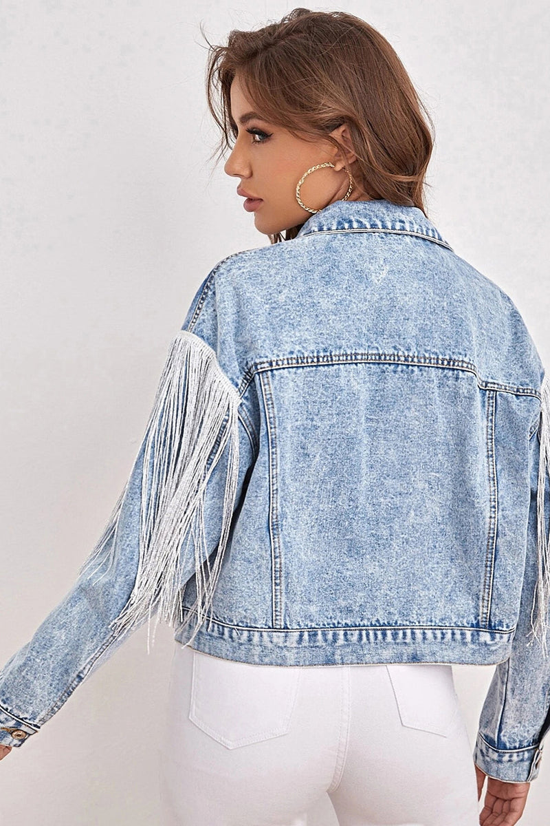 Load image into Gallery viewer, Blue Denim Jacket with Fringes
