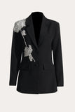 Sparkly Black Beaded Notched Lapel Women Prom Blazer