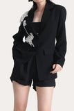 Sparkly Black Beaded Notched Lapel Women Prom Blazer