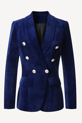Navy Double Breasted Shawl Lapel Women Party Blazer