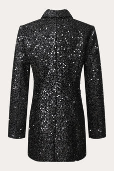 Sparkly Black Sequins Double Breasted Women Blazer