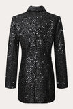 Sparkly Black Sequins Double Breasted Women Blazer