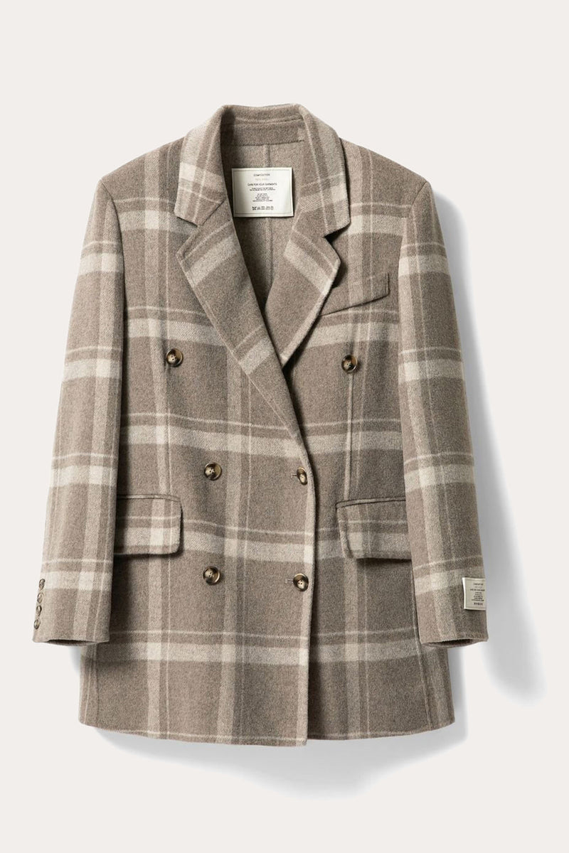 Load image into Gallery viewer, Khaki Plaid Notched Lapel Double Breasted Women Wool Coat
