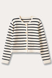 Black and White Striped Knitted Women Coat