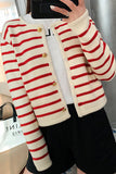 Black and White Striped Knitted Women Coat