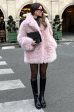 Pink Open Front Shearling Faux Fur Long Shaggy Coat