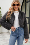 Apricot Open Front Shearling Faux Fur Cropped Coat