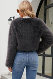 Apricot Open Front Shearling Faux Fur Cropped Coat