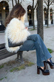 White Open Front Shearling Faux Fur Coat