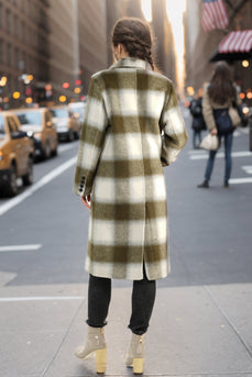 Olive Plaid Double Breasted Wool Blend Long Women Coat