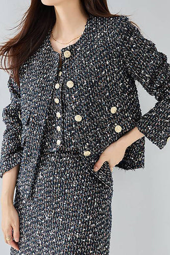 Navy Shawl Lapel Cropped Double Breasted Women Coat