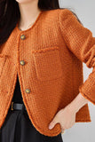 Orange Tweed Shawl Lapel Button Cropped Women Coat