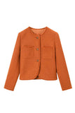 Orange Tweed Shawl Lapel Button Cropped Women Coat