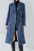 Load image into Gallery viewer, Blue Tweed Plaid Double Breasted Long Women Coat