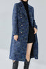Load image into Gallery viewer, Blue Tweed Plaid Double Breasted Long Women Coat