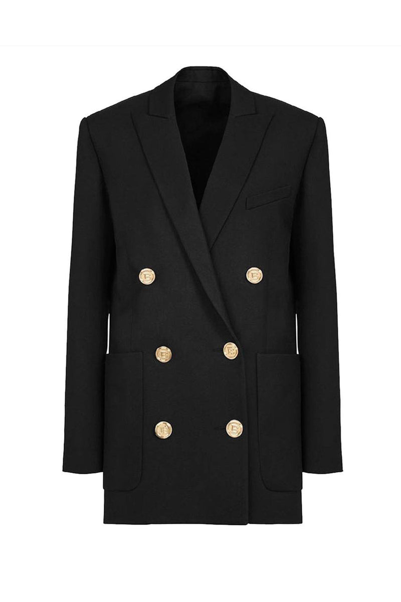 Load image into Gallery viewer, Black Double Breasted Peak Lapel Women Prom Blazer