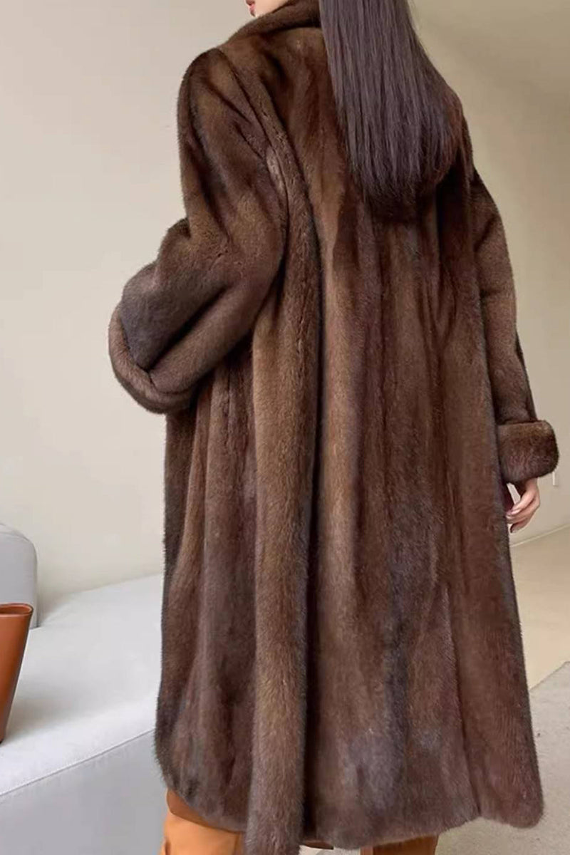 Load image into Gallery viewer, Coffee Open Front Faux Fur Long Women Fluffy Coat