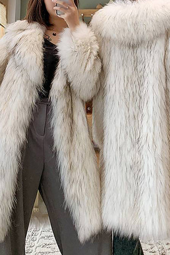 White Open Front Fluffy Long Shearling Faux Fur Coat