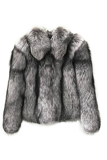 Grey Lapel Neck Shearling Cropped Faux Fur Coat