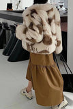 Khaki Shawl Lapel Midi Faux Fur Shearling Coat