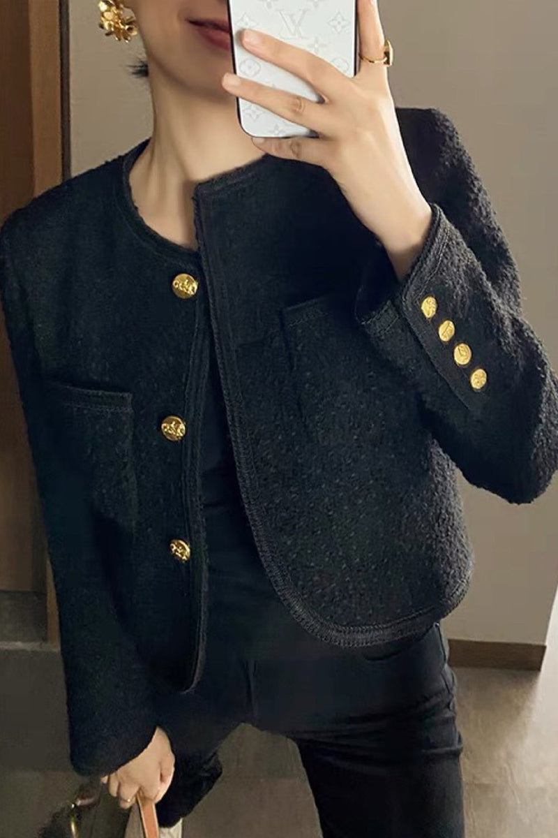 Load image into Gallery viewer, Black Tweed Shawl Lapel Cropped Women Coat