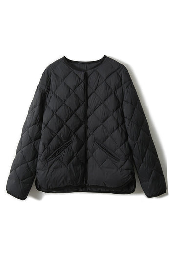 Black Quilted Shawl Lapel Cropped Women Puffer Jacket