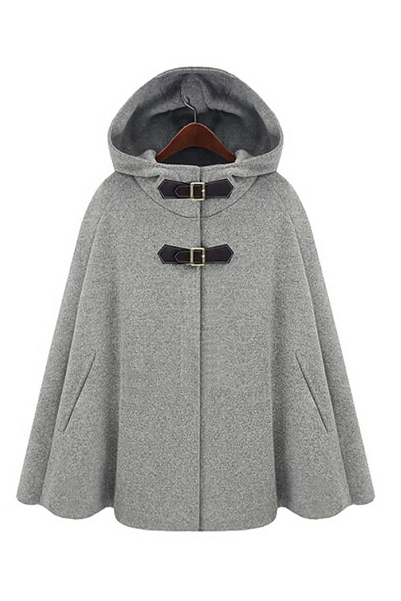 Load image into Gallery viewer, Grey Hooded Buckled Women Cowl Coat