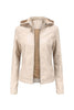 Load image into Gallery viewer, Apricot Hooded PU Zipper Front Women Jacket