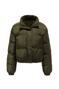 Army Green Stand Collar Warm Padded Short Jacket