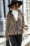 Grey Leopard Fleece Hooded Zip Up Coat