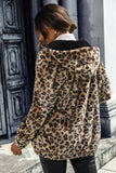 Grey Leopard Fleece Hooded Zip Up Coat