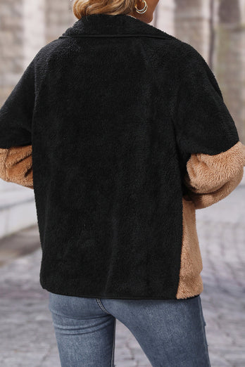 Black and Brown Winter Fleece Zipper Jacket
