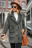 Grey Mid Length Notched Lapel Fleece Coat