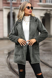 Grey Mid Length Notched Lapel Fleece Coat