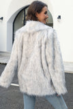 White Open Front Notched Lapel Faux Fur Women Coat