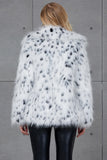 White Leopard Print Lapel Neck Faux Fur Women Coat