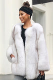 White Oversized Open Front Faux Fur Women Coat