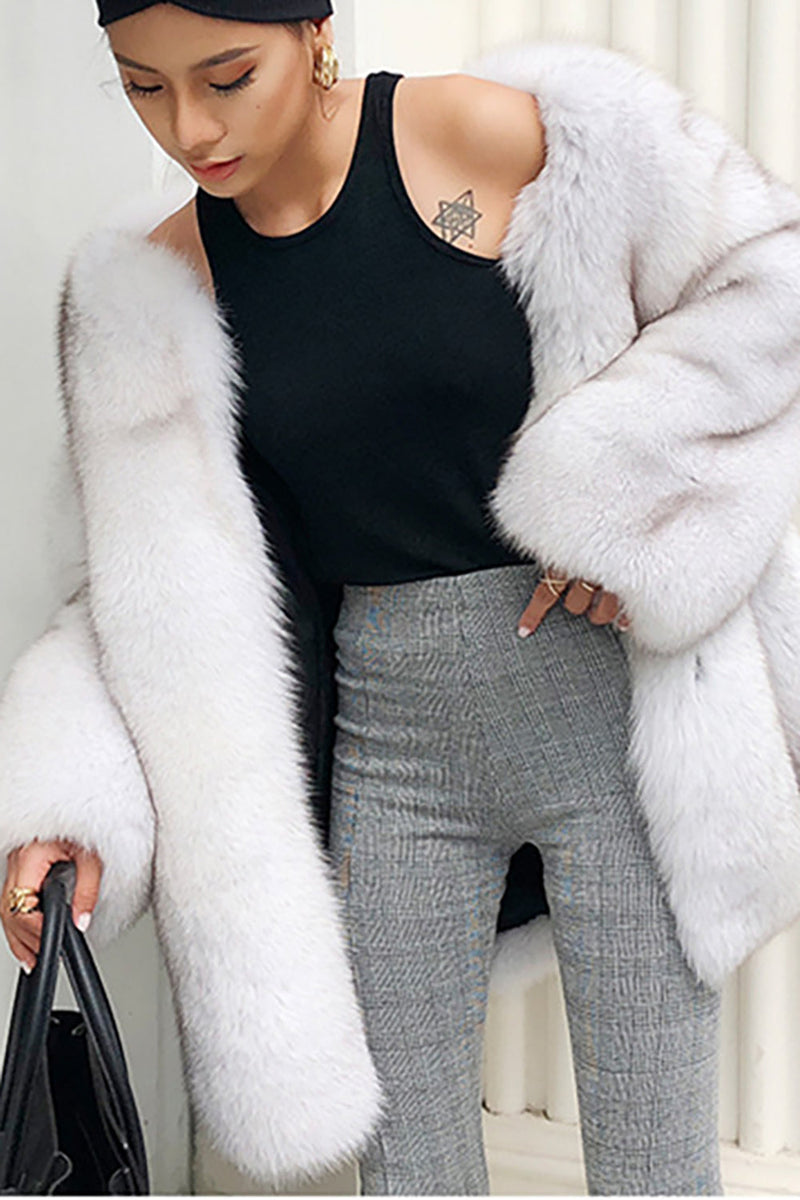 Load image into Gallery viewer, White Oversized Open Front Faux Fur Women Coat