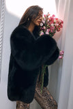 Black Open Front Faux Fur Women Coat