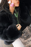 Black Open Front Faux Fur Women Coat