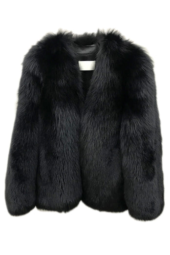 Black Open Front Faux Fur Women Coat