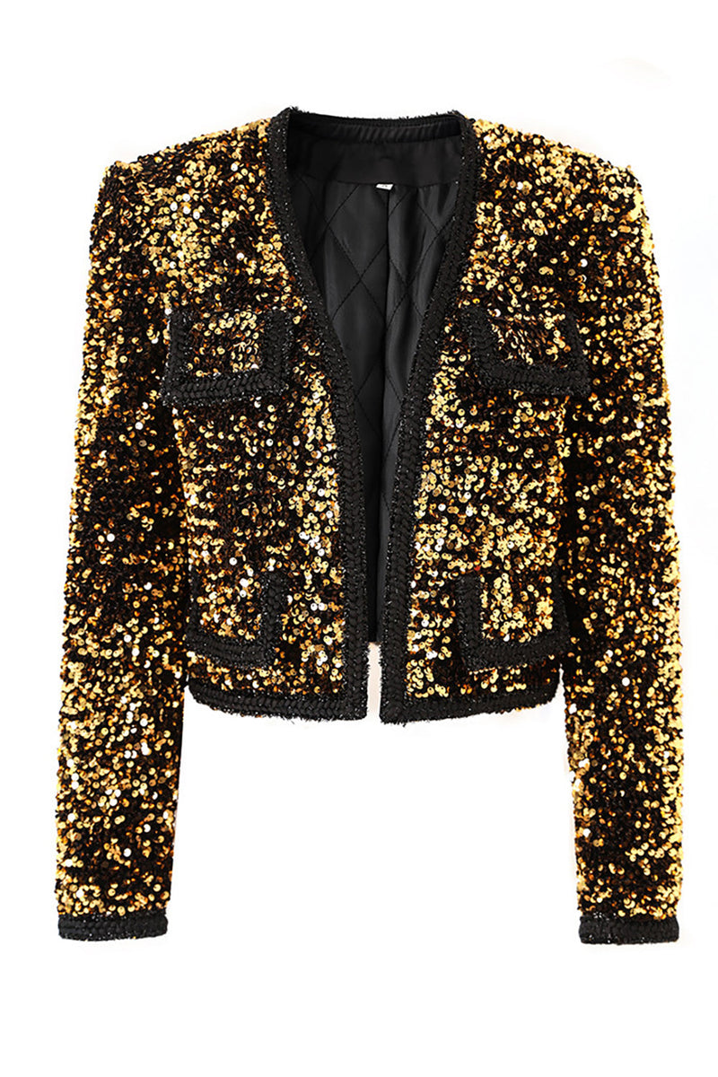 Load image into Gallery viewer, Sparkly Golden Sequins Women Party Blazer