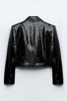 Sparkly Black Sequins Cropped Women Blazer