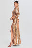Load image into Gallery viewer, Sparkly Gold Sequins Lapel Neck Blazer Dress with Slit