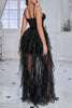 Load image into Gallery viewer, Glitter Black Corset Spaghetti Straps Long Formal Dress with Ruffles