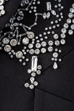 Glitter Black Peak Lapel  Beaded Women Prom Blazer with Feathers