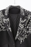 Glitter Black Peak Lapel  Beaded Women Prom Blazer with Feathers